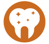 icon of a white tooth sparkling inside of an orange circle